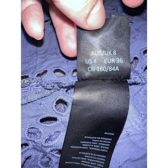 BARDOT Cotton Eyelet Embroidered Open Back Front Tie Long Sleeve Blouse - Picture 13 of 13